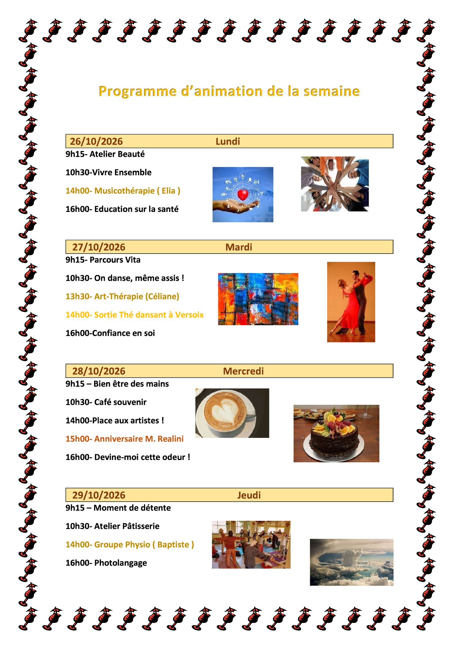 Activités de la semaine – Du 26 octobre au 1 novembre (page 1)