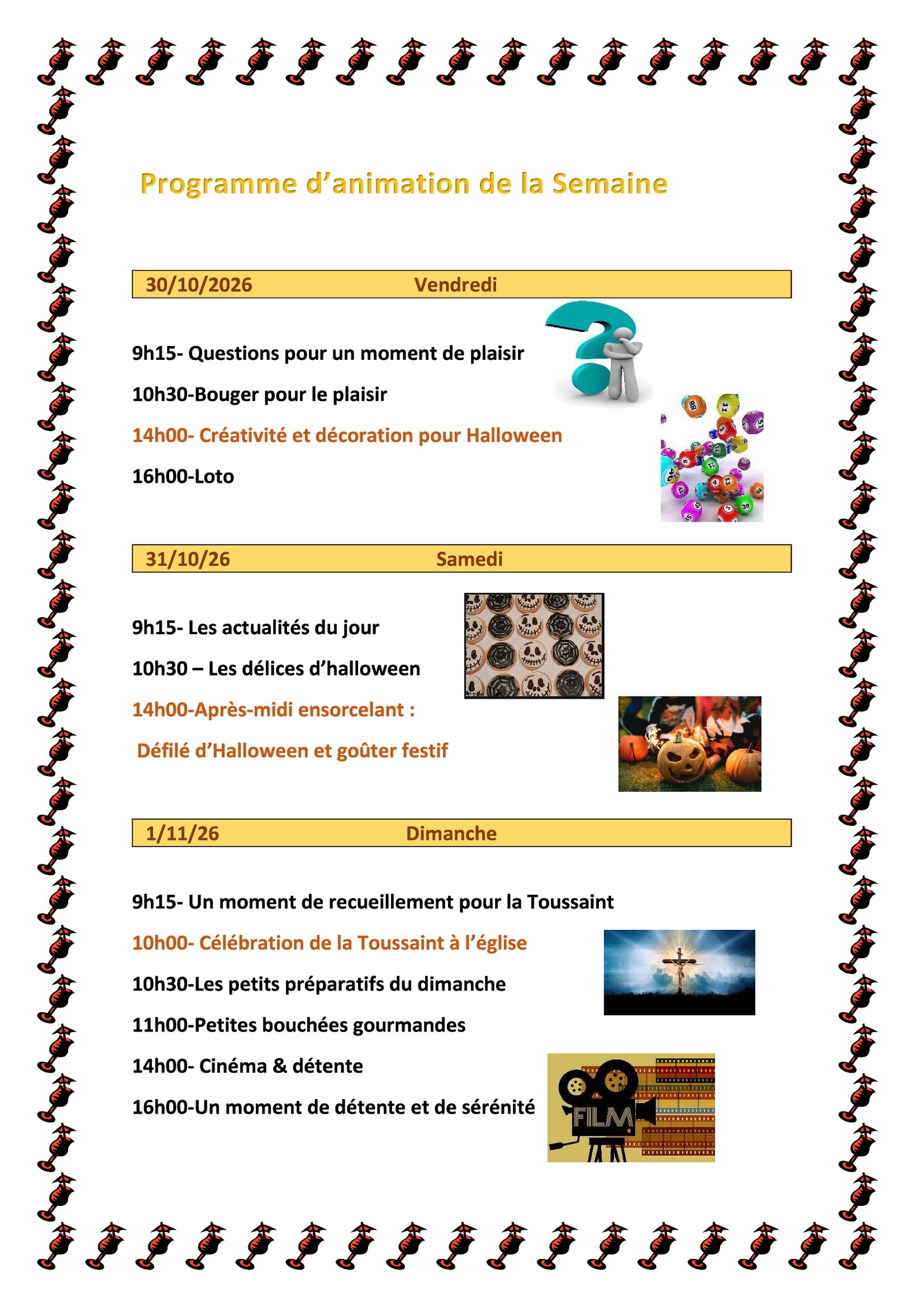 Activités de la semaine – Du 26 octobre au 1 novembre (page 2)