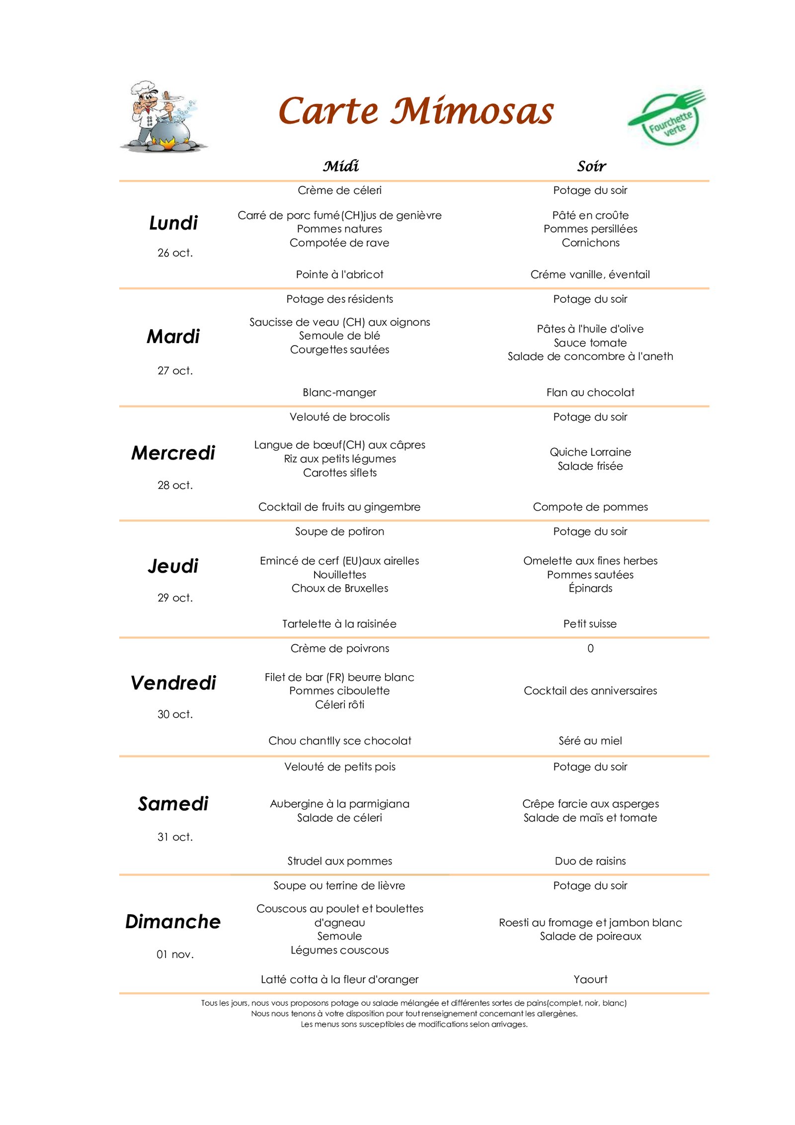Menu de la semaine – Du 26 octobre au 1 novembre (page 1)